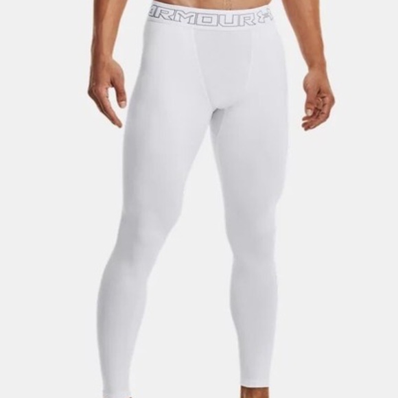 NWT  Men’s Under Armour Coldgear Compression Pants Tights White - Picture 2 of 10